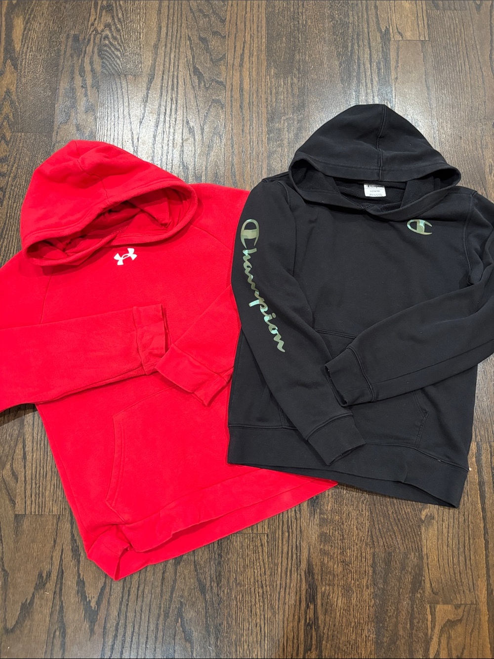Under Armour Red Hoodie - Bright Red & Champion Black Hoodie